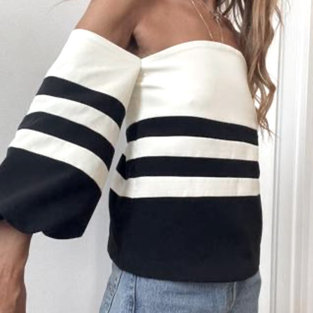 Off-Shoulder Black & White Stripe Women's Top